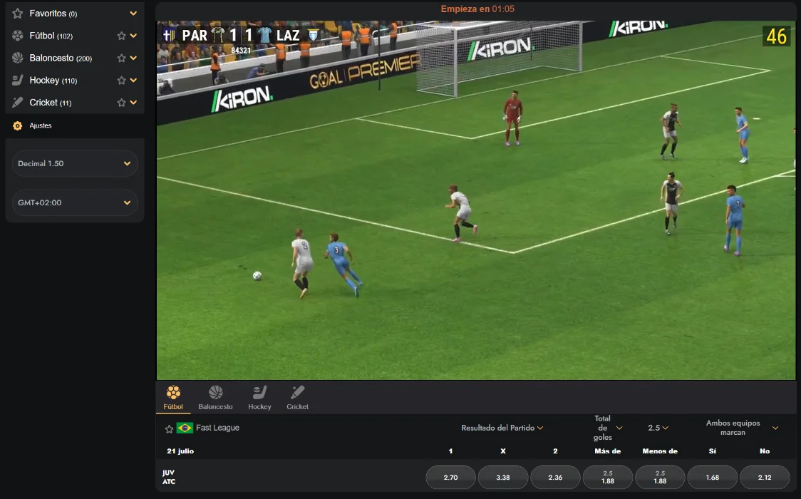 Burst Games apuestas deportivas en directo con partido de fútbol virtual y cuotas